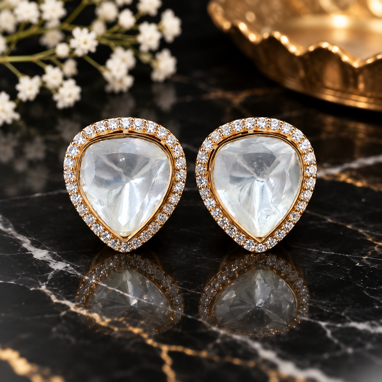 Gold Plated 925 Silver Moissanite Stud Earrings for Women | Elegant Everyday & Party Wear Earrings