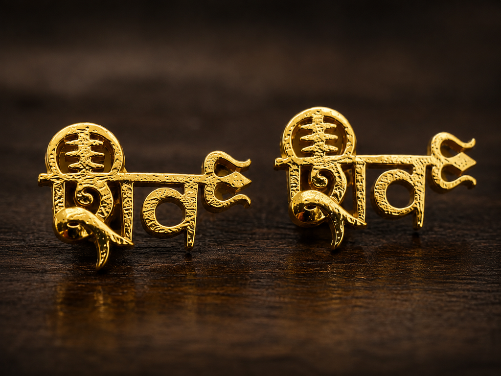 Gold Plated Brass Lord Shiva Stud Earrings – Shiv Ji Spiritual Religious Earrings for Men & Women