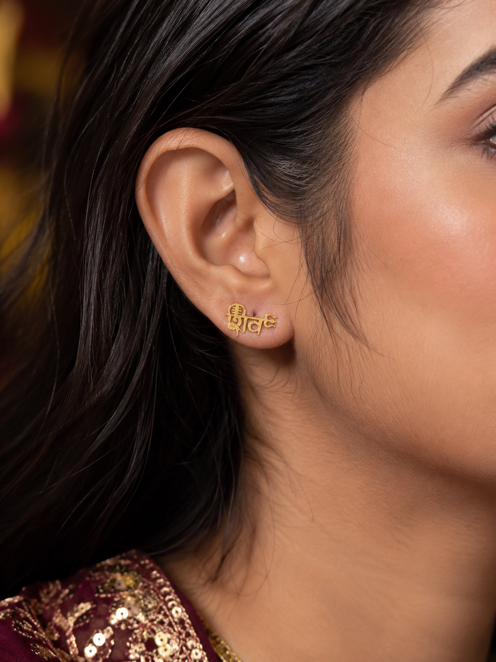 Gold Plated Brass Lord Shiva Stud Earrings – Shiv Ji Spiritual Religious Earrings for Men & Women