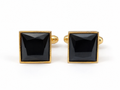 Black Square Cufflinks for Men – Gold Plated Brass Formal Cufflinks with Black Stone