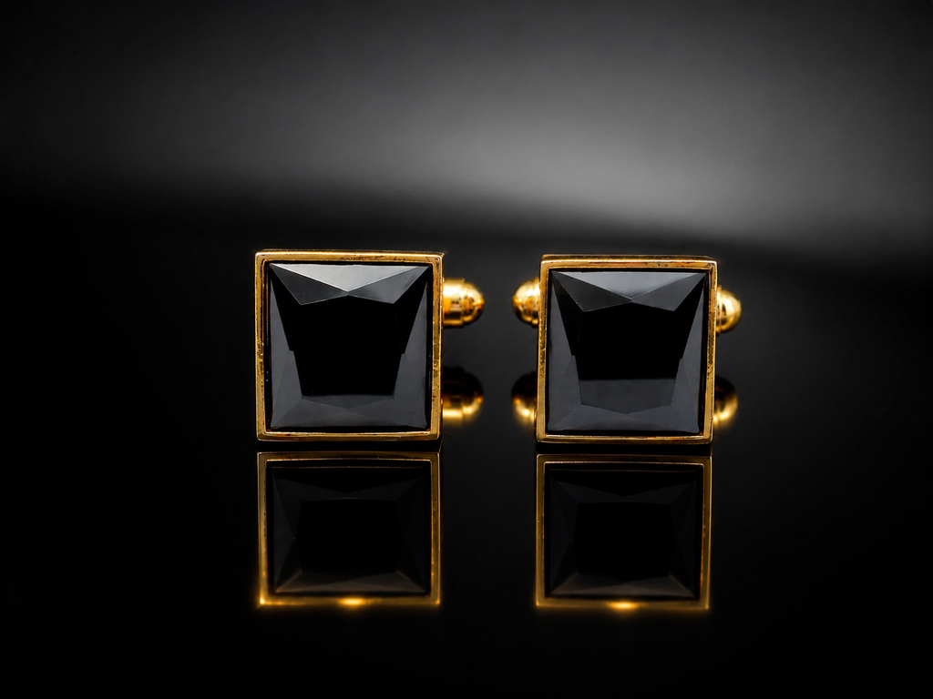 Black Square Cufflinks for Men – Gold Plated Brass Formal Cufflinks with Black Stone