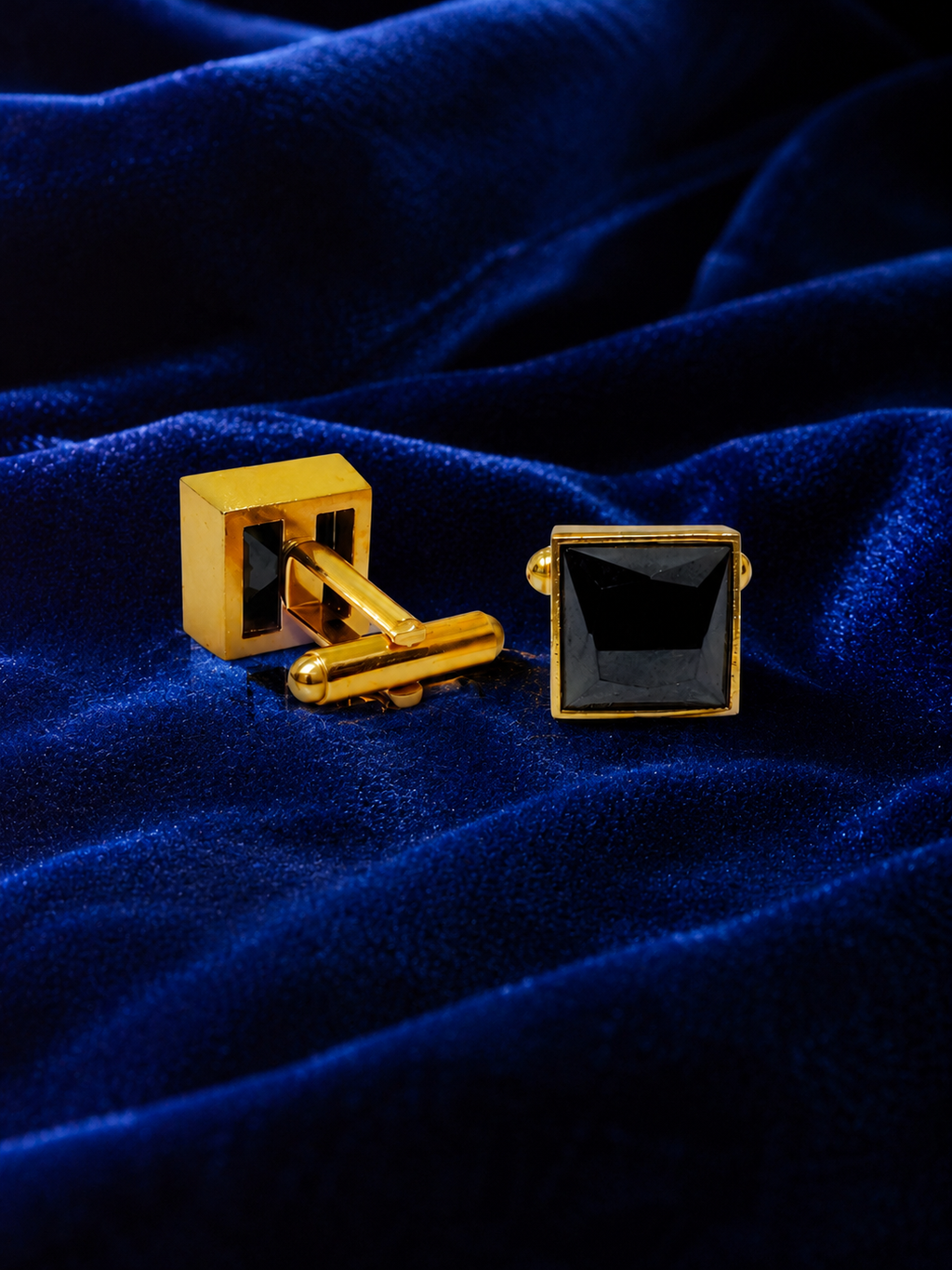 Black Square Cufflinks for Men – Gold Plated Brass Formal Cufflinks with Black Stone