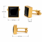 Black Square Cufflinks for Men – Gold Plated Brass Formal Cufflinks with Black Stone