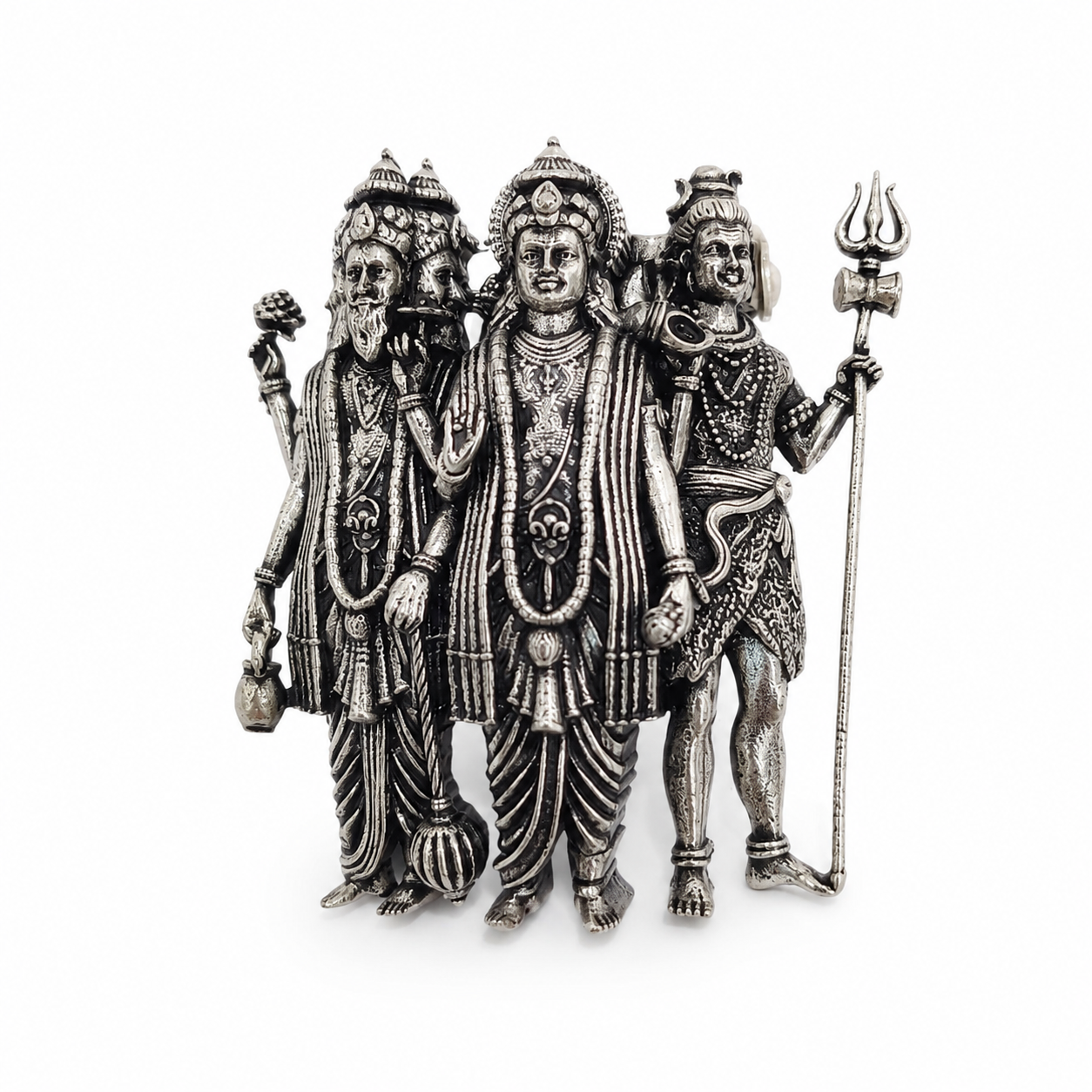 Brahma Vishnu Mahesh Tridev Silver Plated Brass Brooch | Hindu God Tridev Brooch | Spiritual & Religious Jewelry for Men & Women