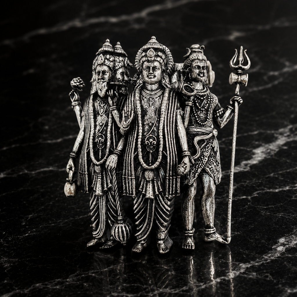 Brahma Vishnu Mahesh Tridev Silver Plated Brass Brooch | Hindu God Tridev Brooch | Spiritual & Religious Jewelry for Men & Women