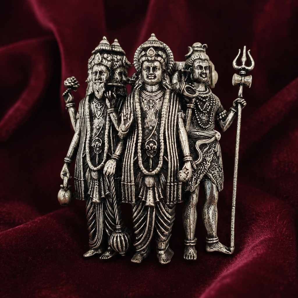 Brahma Vishnu Mahesh Tridev Silver Plated Brass Brooch | Hindu God Tridev Brooch | Spiritual & Religious Jewelry for Men & Women