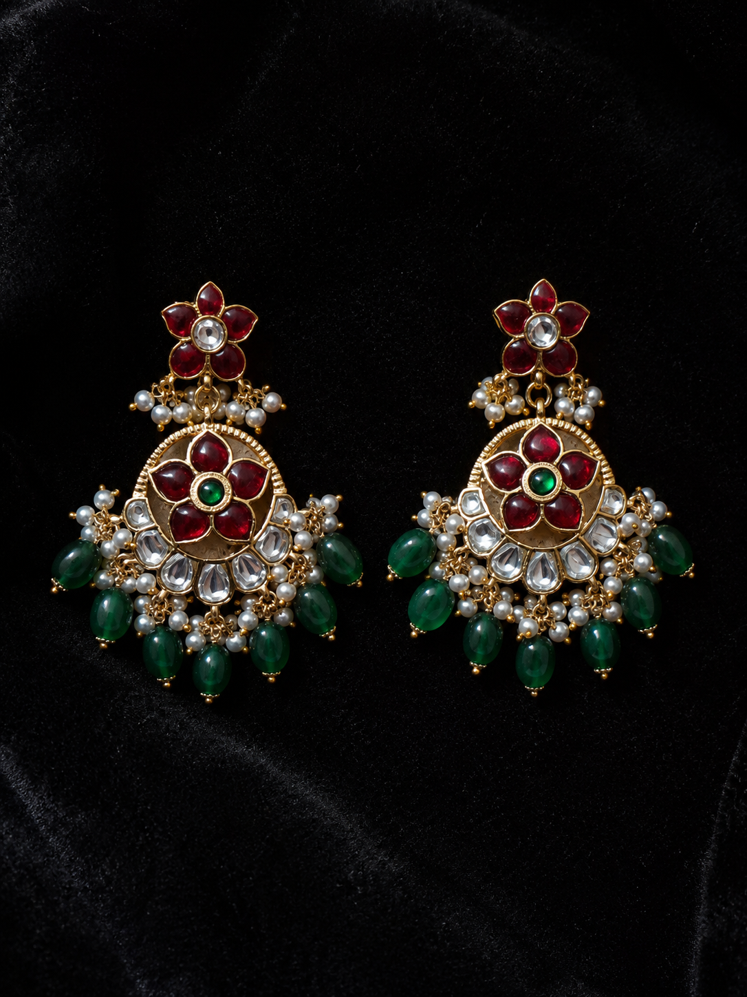 Royal Kundan Gold Plated Brass Chandbali Style Dangle Earrings