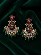 Royal Kundan Gold Plated Brass Chandbali Style Dangle Earrings