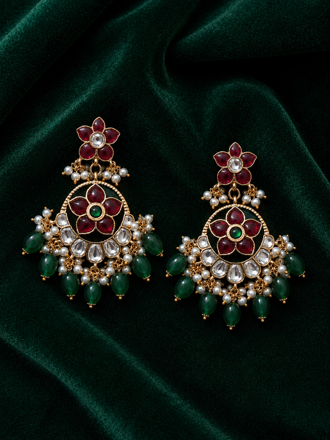 Royal Kundan Gold Plated Brass Chandbali Style Dangle Earrings