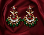 Royal Kundan Gold Plated Brass Chandbali Style Dangle Earrings