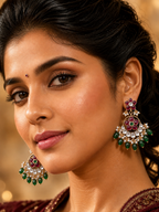 Royal Kundan Gold Plated Brass Chandbali Style Dangle Earrings