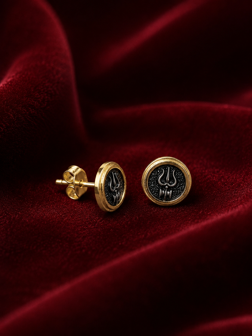 Round Trishul Stud Earrings for Men | Gold Plated Brass Shiva Trishul Earrings