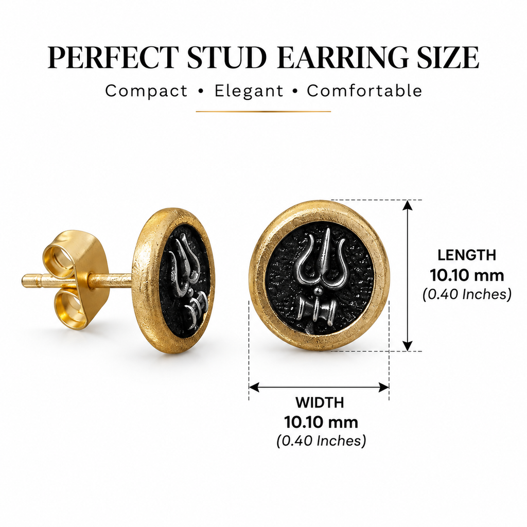 Round Trishul Stud Earrings for Men | Gold Plated Brass Shiva Trishul Earrings
