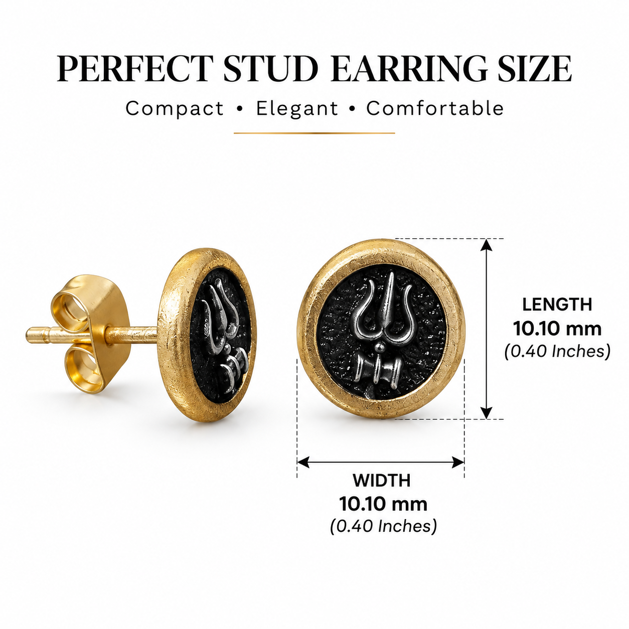Round Trishul Stud Earrings for Men | Gold Plated Brass Shiva Trishul Earrings
