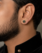 Round Trishul Stud Earrings for Men | Gold Plated Brass Shiva Trishul Earrings