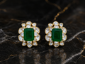 Gold Plated 925 Silver Moissanite Green Stone Stud Earrings for Women | Elegant Floral Design Statement Earrings | Premium Party, Wedding & Festive Jewelry