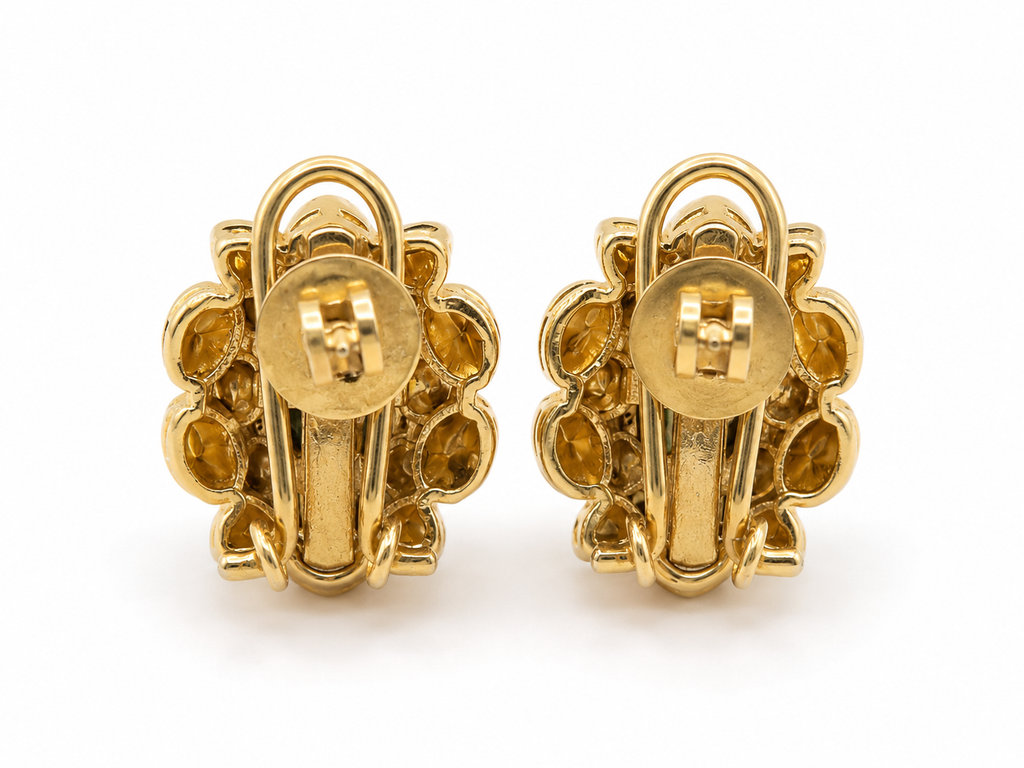 Gold Plated 925 Silver Moissanite Green Stone Stud Earrings for Women | Elegant Floral Design Statement Earrings | Premium Party, Wedding & Festive Jewelry