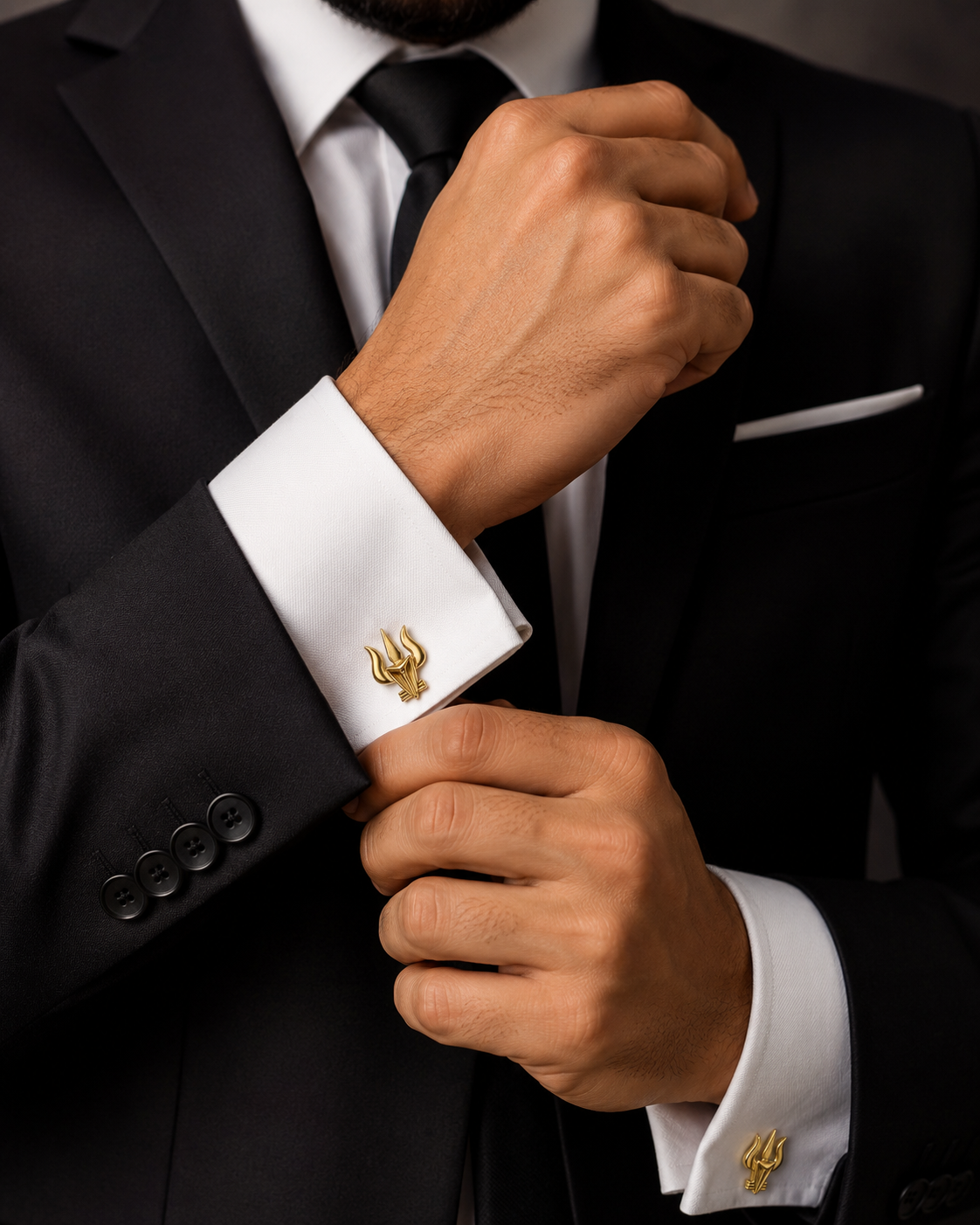 Trishul Snake Gold Plated Brass Cufflinks for Men | Unique Shiva Trishul Inspired Cuff Links | Spiritual Indian Design |