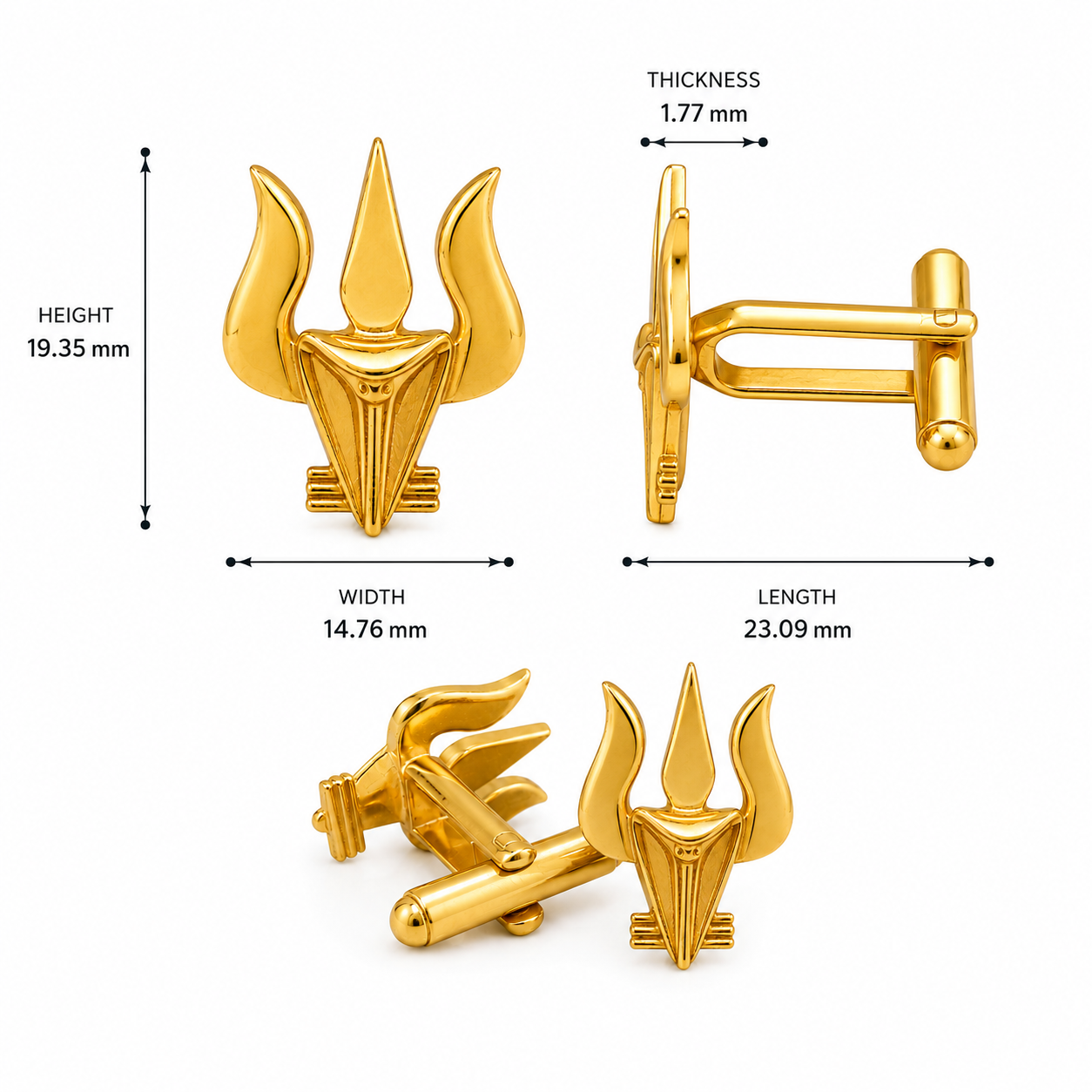 Trishul Snake Gold Plated Brass Cufflinks for Men | Unique Shiva Trishul Inspired Cuff Links | Spiritual Indian Design |