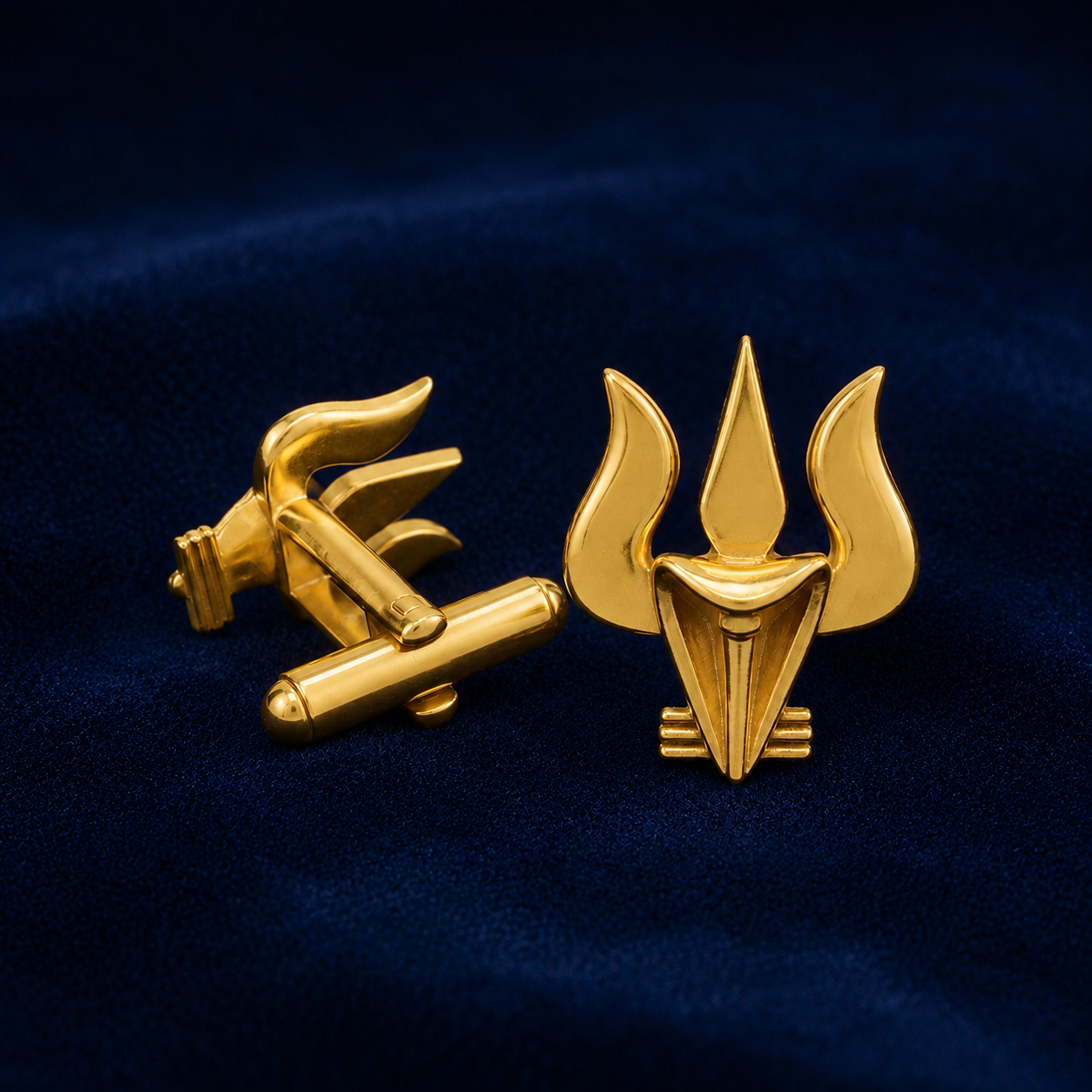 Trishul Snake Gold Plated Brass Cufflinks for Men | Unique Shiva Trishul Inspired Cuff Links | Spiritual Indian Design |
