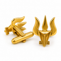 Trishul Snake Gold Plated Brass Cufflinks for Men | Unique Shiva Trishul Inspired Cuff Links | Spiritual Indian Design |