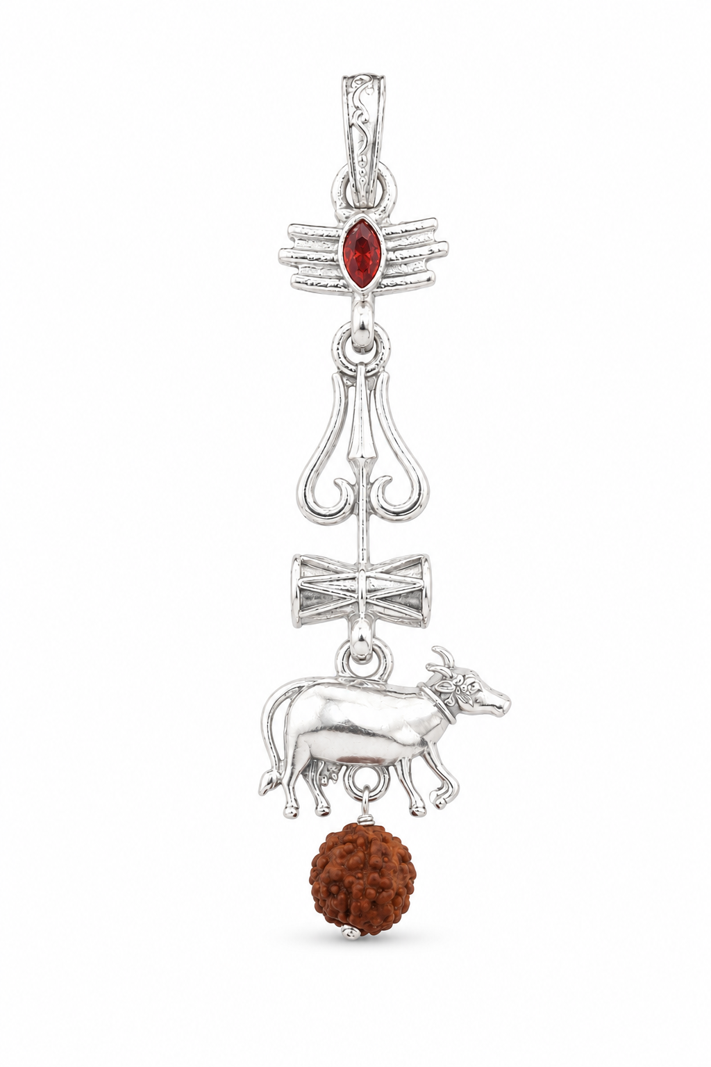 Oxidized Shiv Trishul Pendant with Nandi & Rudraksha | Silver Tone Spiritual Necklace | Mahadev Jewelry for Men & Women