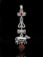 Oxidized Shiv Trishul Pendant with Nandi & Rudraksha | Silver Tone Spiritual Necklace | Mahadev Jewelry for Men & Women