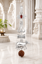 Oxidized Shiv Trishul Pendant with Nandi & Rudraksha | Silver Tone Spiritual Necklace | Mahadev Jewelry for Men & Women