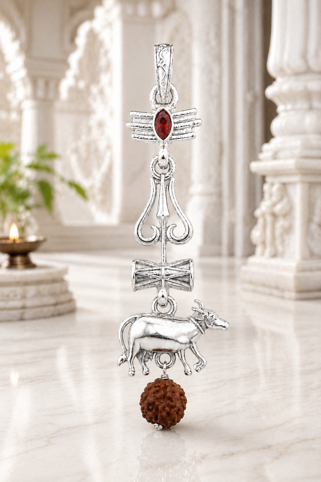 Oxidized Shiv Trishul Pendant with Nandi & Rudraksha | Silver Tone Spiritual Necklace | Mahadev Jewelry for Men & Women