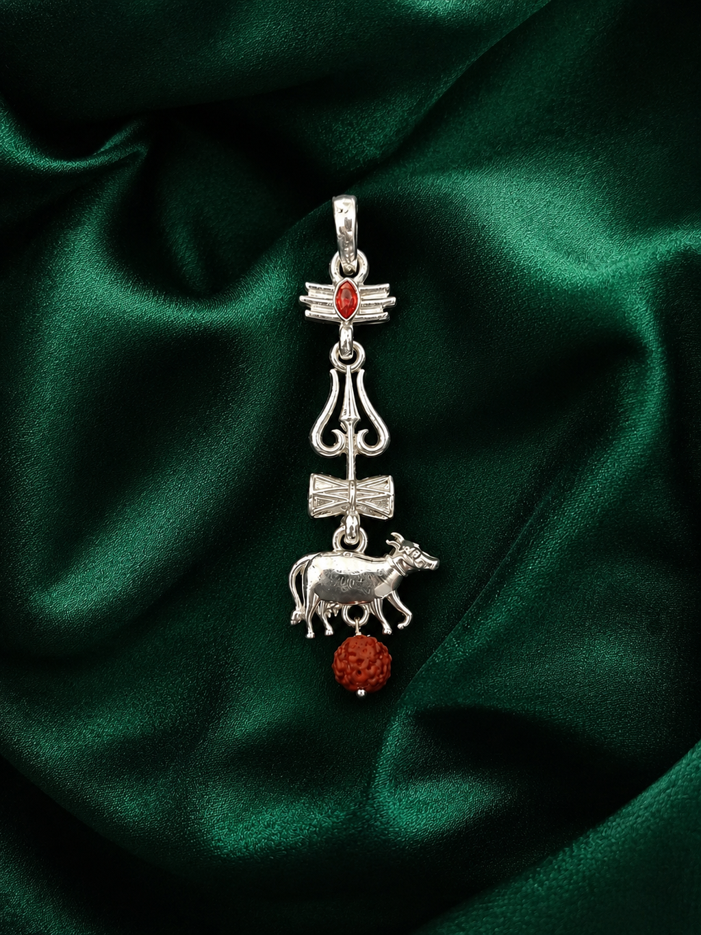 Oxidized Shiv Trishul Pendant with Nandi & Rudraksha | Silver Tone Spiritual Necklace | Mahadev Jewelry for Men & Women