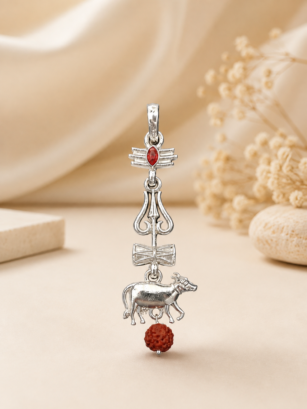 Oxidized Shiv Trishul Pendant with Nandi & Rudraksha | Silver Tone Spiritual Necklace | Mahadev Jewelry for Men & Women