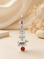 Oxidized Shiv Trishul Pendant with Nandi & Rudraksha | Silver Tone Spiritual Necklace | Mahadev Jewelry for Men & Women