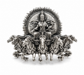 Surya Narayan Brooch – Made to Order Silver Plated Brass Oxidized Brooch with 7 Horses, Traditional Indian Brooch for Men & Women