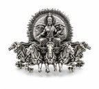 Surya Narayan Brooch – Made to Order Silver Plated Brass Oxidized Brooch with 7 Horses, Traditional Indian Brooch for Men & Women