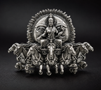 Surya Narayan Brooch – Made to Order Silver Plated Brass Oxidized Brooch with 7 Horses, Traditional Indian Brooch for Men & Women