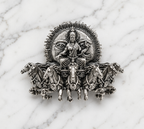 Surya Narayan Brooch – Made to Order Silver Plated Brass Oxidized Brooch with 7 Horses, Traditional Indian Brooch for Men & Women