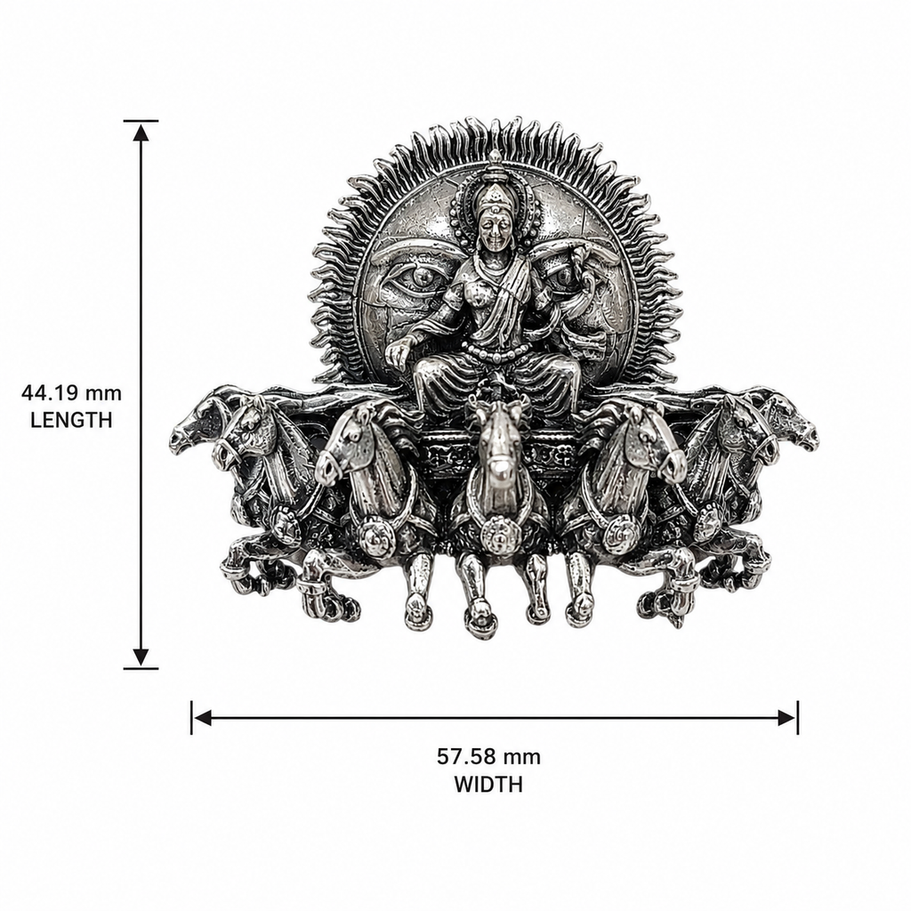 Surya Narayan Brooch – Made to Order Silver Plated Brass Oxidized Brooch with 7 Horses, Traditional Indian Brooch for Men & Women