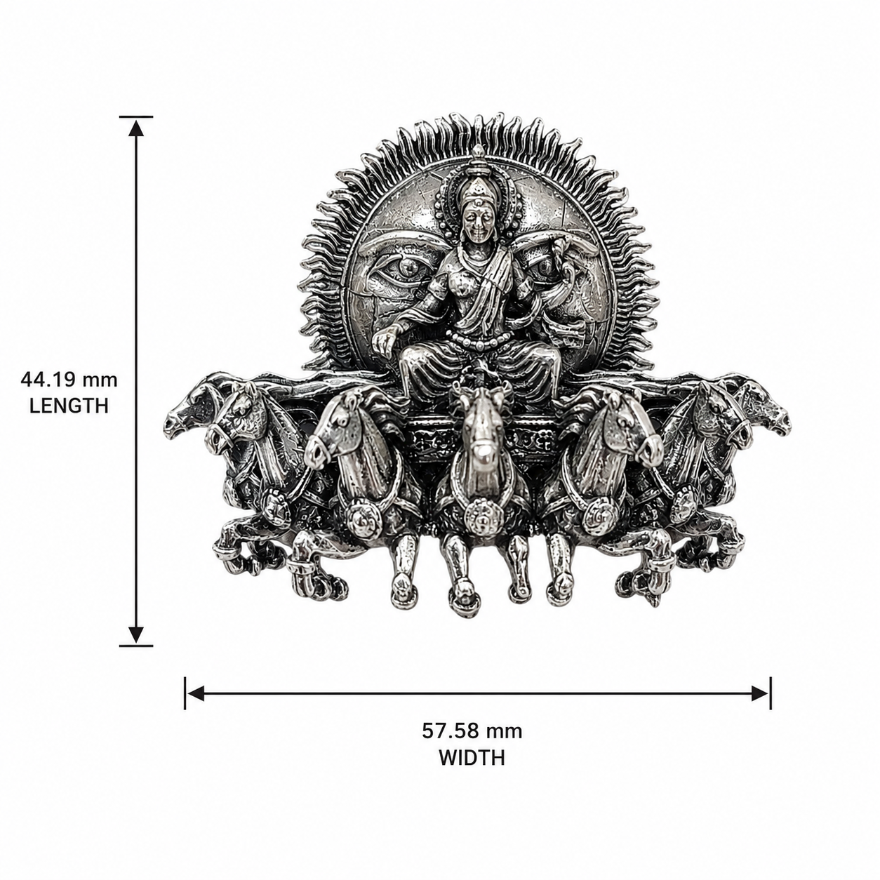 Surya Narayan Brooch – Made to Order Silver Plated Brass Oxidized Brooch with 7 Horses, Traditional Indian Brooch for Men & Women