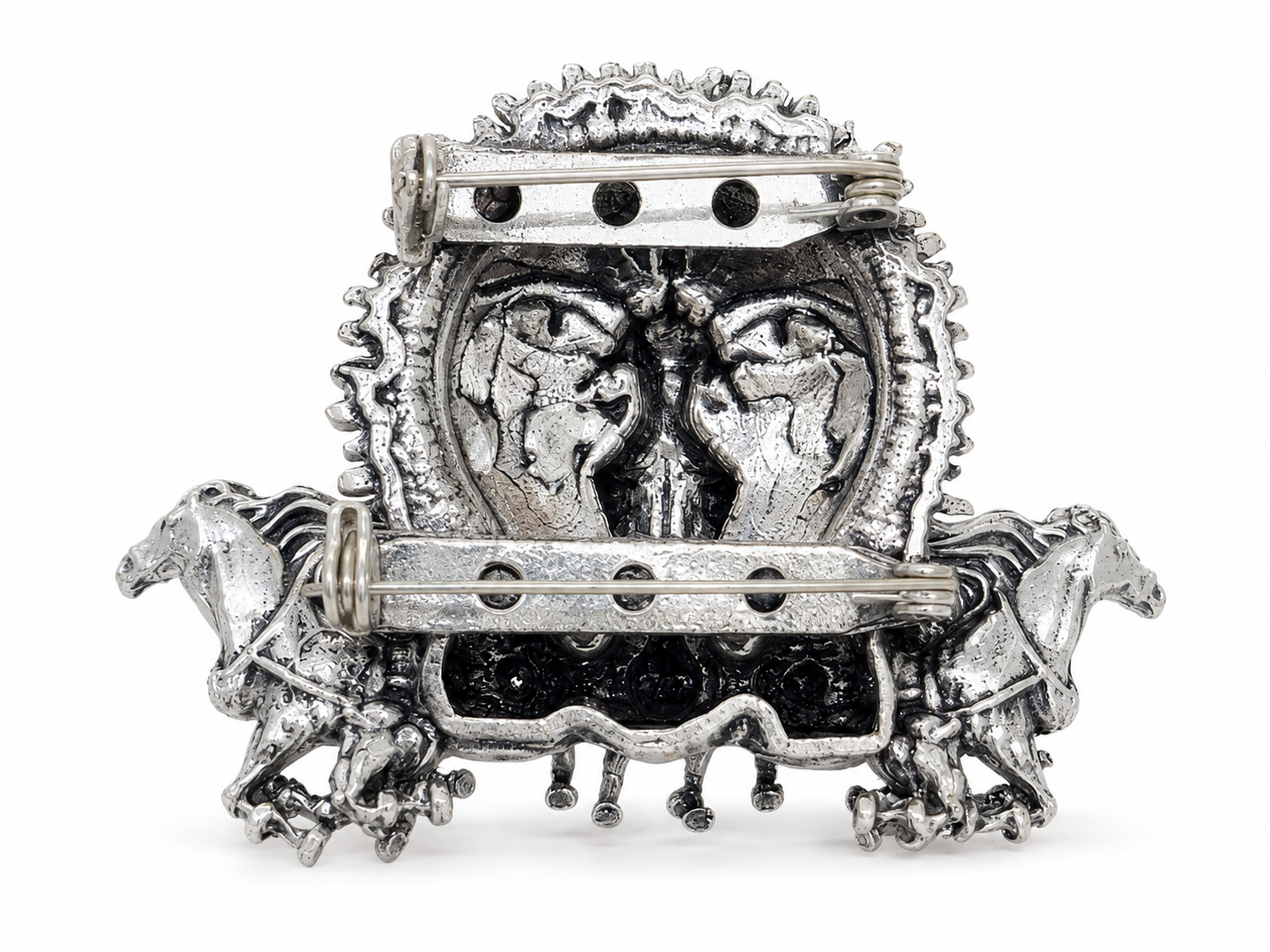 Surya Narayan Brooch – Made to Order Silver Plated Brass Oxidized Brooch with 7 Horses, Traditional Indian Brooch for Men & Women