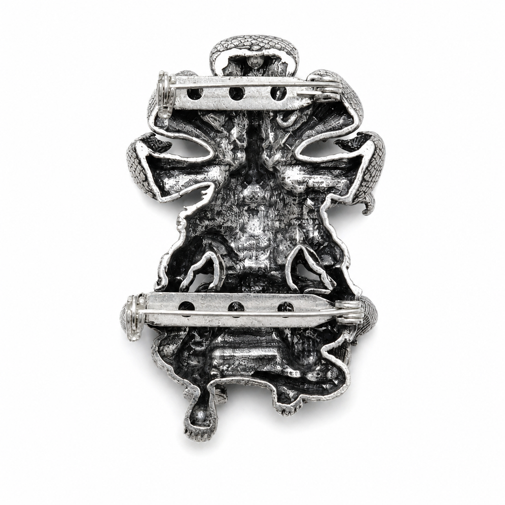 Narasimha Ji Brooch for Men & Women, Oxidized Silver Plated Brass Hindu Deity Brooch Pin, Lord Narasimha with Sheshnag Traditional Spiritual Jewelry