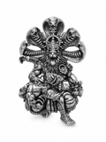 Narasimha Ji Brooch for Men & Women, Oxidized Silver Plated Brass Hindu Deity Brooch Pin, Lord Narasimha with Sheshnag Traditional Spiritual Jewelry