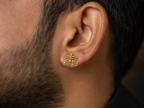 Mahakal Stud Earrings for Men | Gold Plated Brass Lord Shiva Mahakal Earrings | Spiritual Religious Stud Earrings for Men