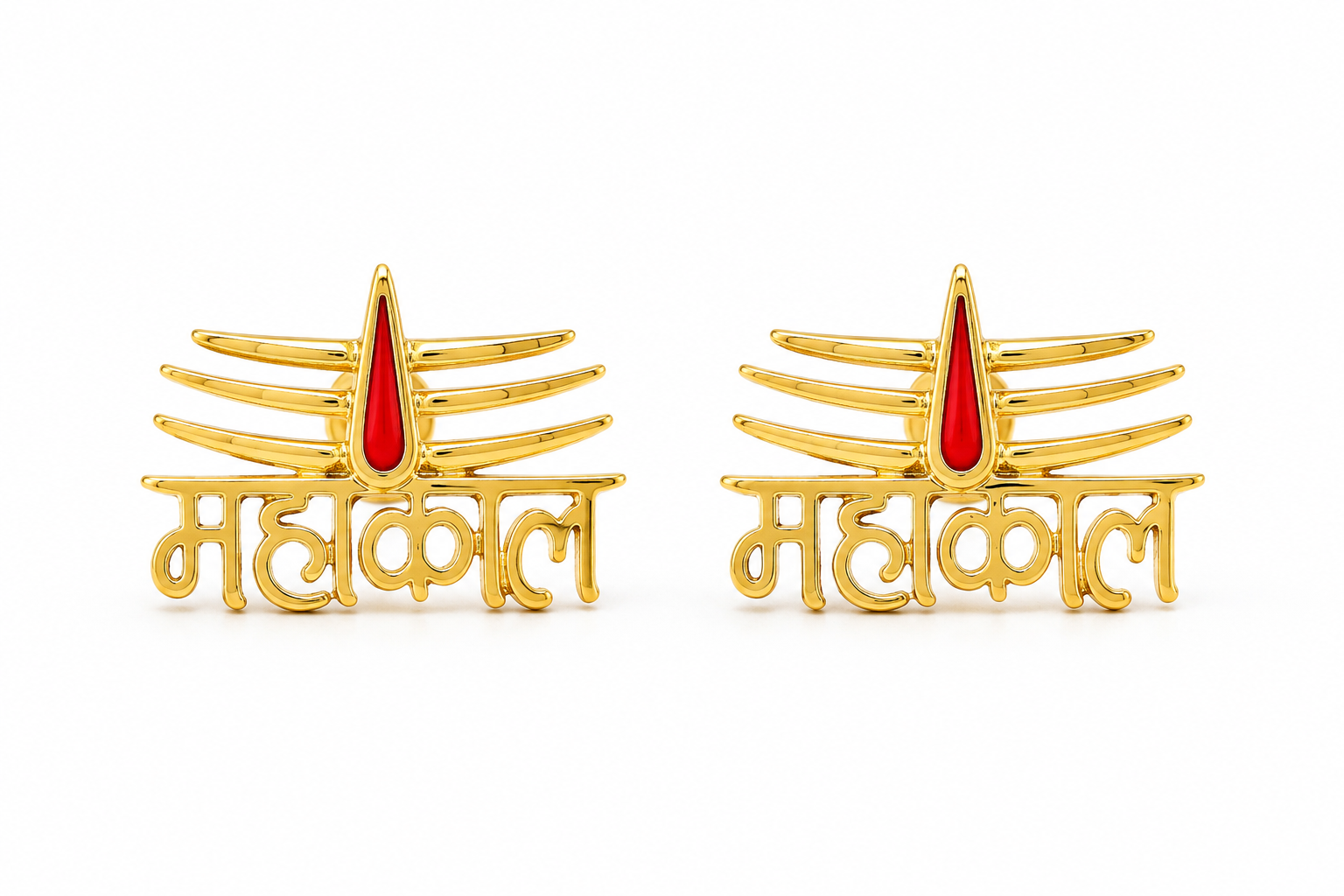 Mahakal Stud Earrings for Men | Gold Plated Brass Lord Shiva Mahakal Earrings | Spiritual Religious Stud Earrings for Men