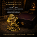 Chhatrapati Sambhaji Maharaj Lion Brooch in Antique Gold Plated Brass