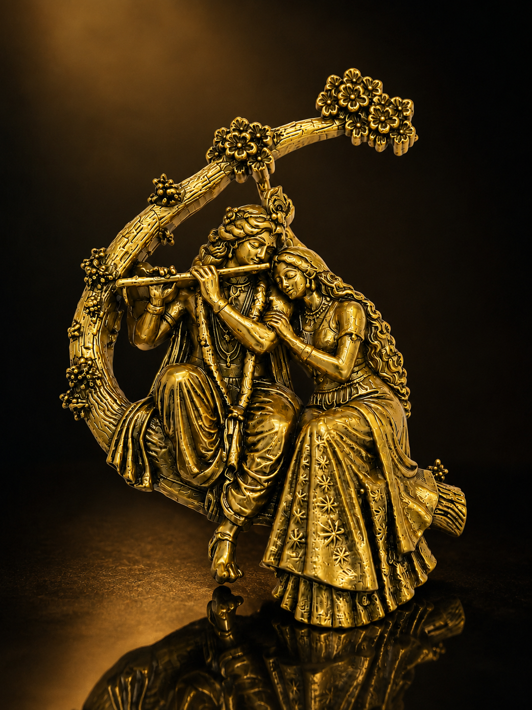 Radha Krishna Gold Plated Brass Brooch | Divine Radha Krishna Brooch for Men & Women | Traditional Indian Ethnic Brooch for Kurta, Sherwani, Saree & Festive Wear
