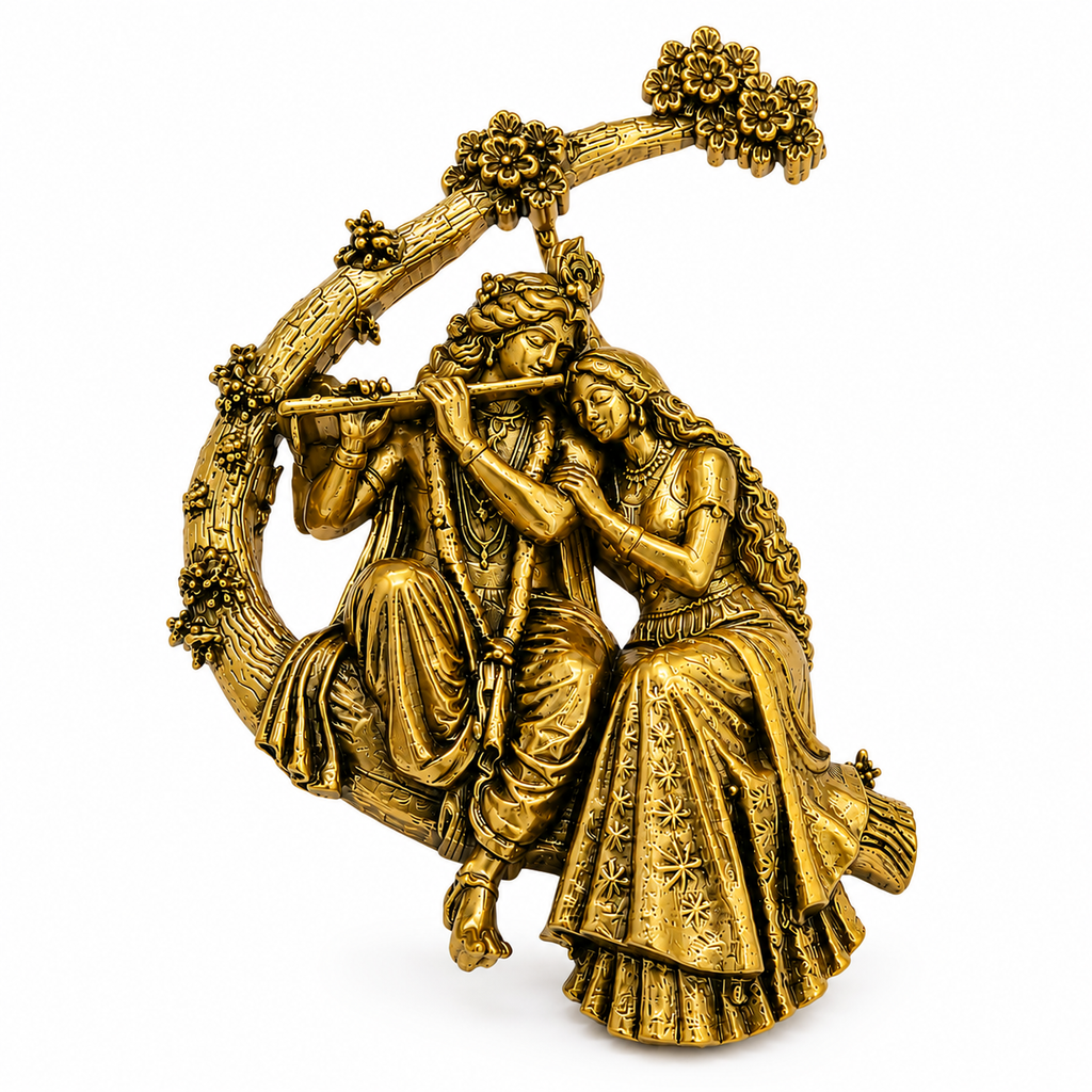 Radha Krishna Gold Plated Brass Brooch | Divine Radha Krishna Brooch for Men & Women | Traditional Indian Ethnic Brooch for Kurta, Sherwani, Saree & Festive Wear
