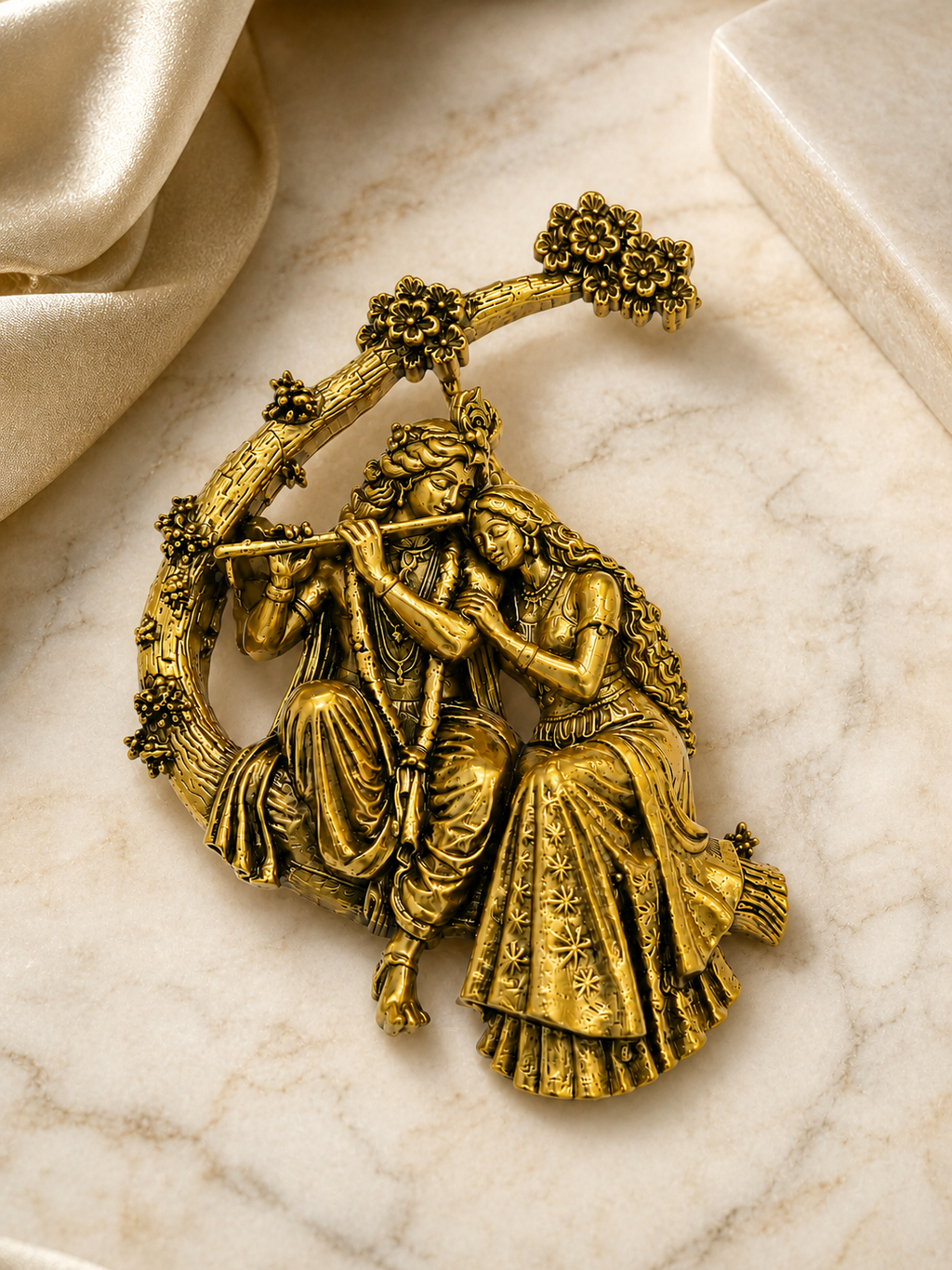 Radha Krishna Gold Plated Brass Brooch | Divine Radha Krishna Brooch for Men & Women | Traditional Indian Ethnic Brooch for Kurta, Sherwani, Saree & Festive Wear