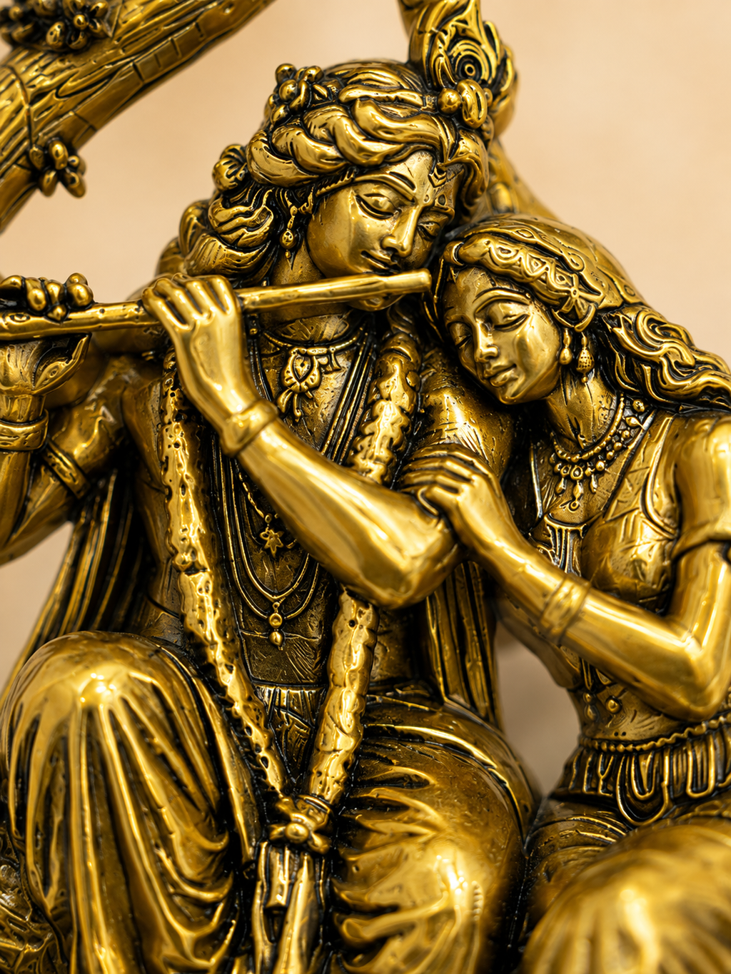 Radha Krishna Gold Plated Brass Brooch | Divine Radha Krishna Brooch for Men & Women | Traditional Indian Ethnic Brooch for Kurta, Sherwani, Saree & Festive Wear