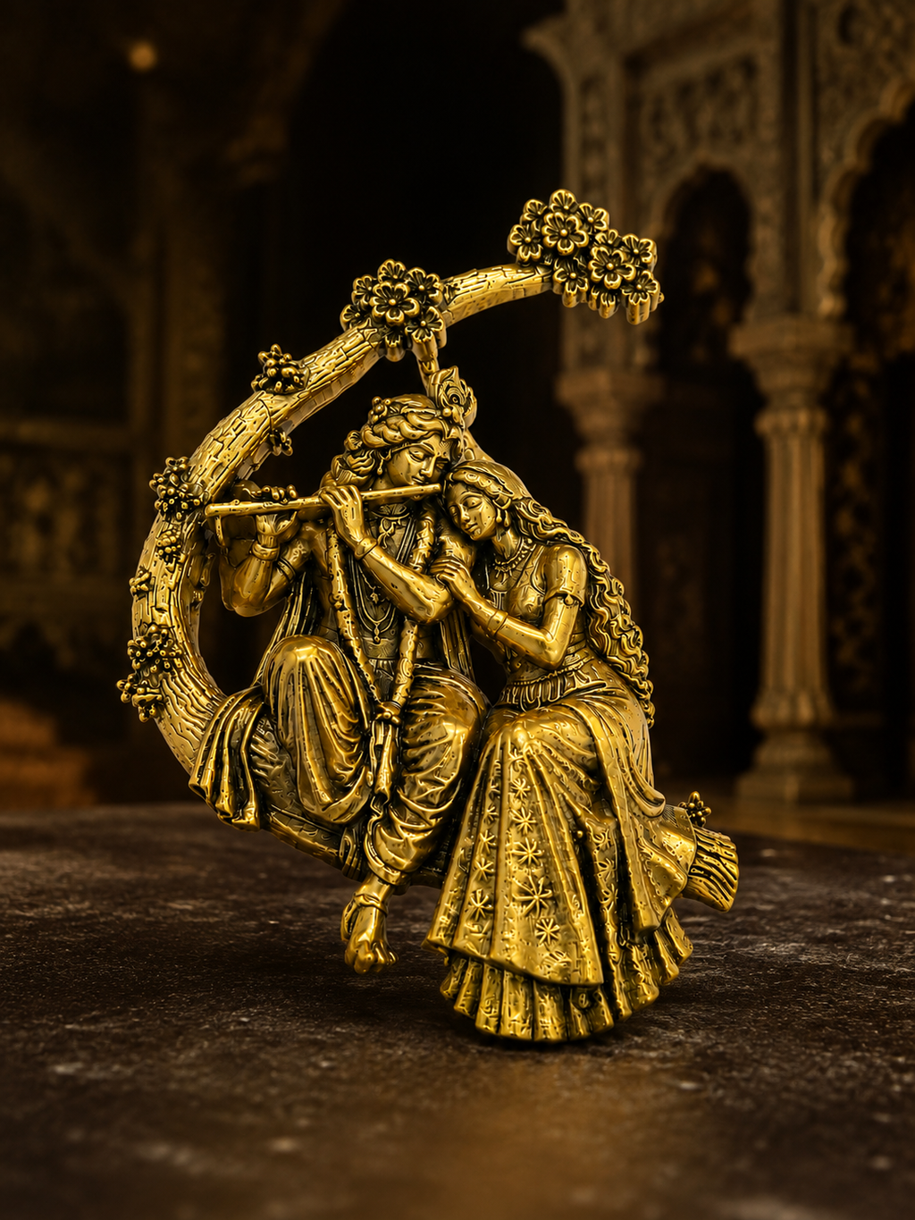 Radha Krishna Gold Plated Brass Brooch | Divine Radha Krishna Brooch for Men & Women | Traditional Indian Ethnic Brooch for Kurta, Sherwani, Saree & Festive Wear