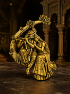 Radha Krishna Gold Plated Brass Brooch | Divine Radha Krishna Brooch for Men & Women | Traditional Indian Ethnic Brooch for Kurta, Sherwani, Saree & Festive Wear